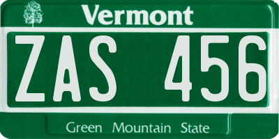 VT license plate ZAS456