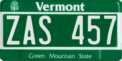 VT license plate ZAS457
