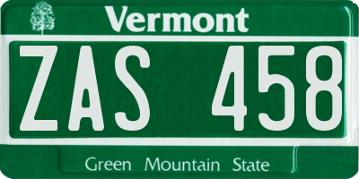 VT license plate ZAS458
