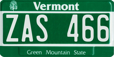 VT license plate ZAS466