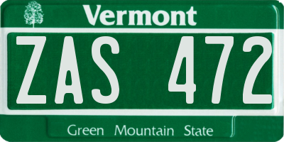 VT license plate ZAS472
