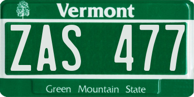 VT license plate ZAS477