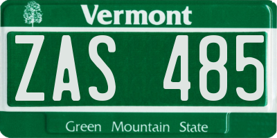 VT license plate ZAS485