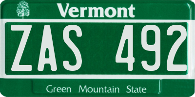 VT license plate ZAS492