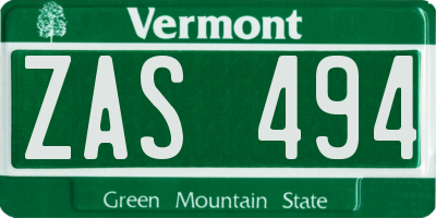 VT license plate ZAS494