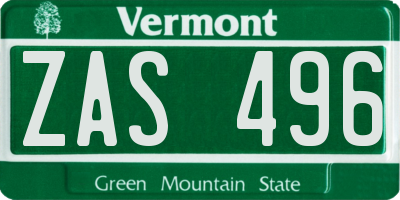 VT license plate ZAS496