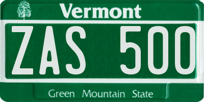 VT license plate ZAS500