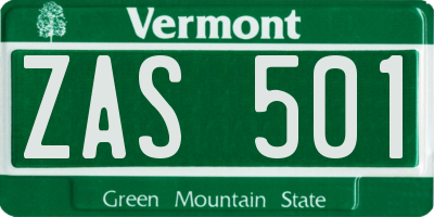VT license plate ZAS501