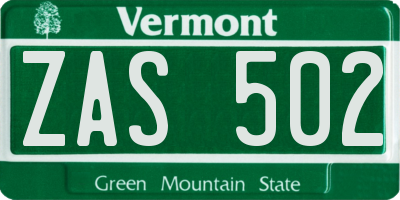 VT license plate ZAS502