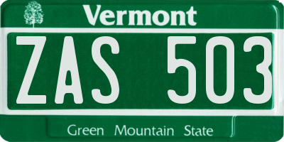 VT license plate ZAS503