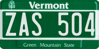 VT license plate ZAS504