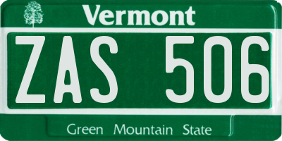 VT license plate ZAS506