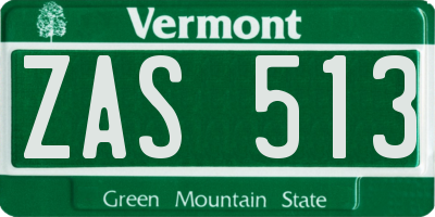 VT license plate ZAS513