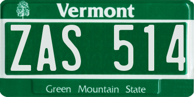 VT license plate ZAS514