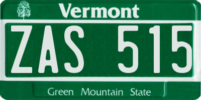VT license plate ZAS515