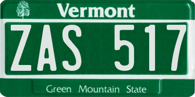 VT license plate ZAS517