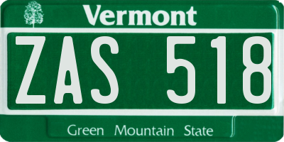 VT license plate ZAS518