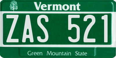 VT license plate ZAS521