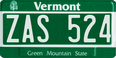 VT license plate ZAS524