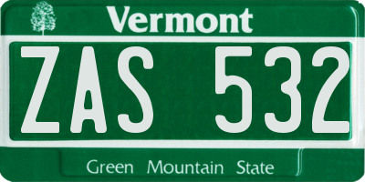 VT license plate ZAS532