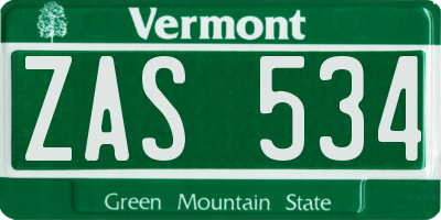 VT license plate ZAS534