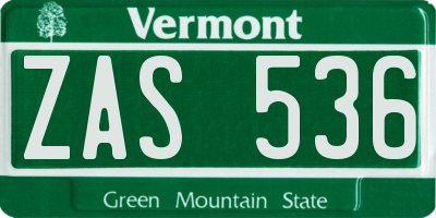 VT license plate ZAS536