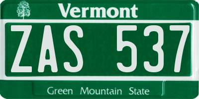 VT license plate ZAS537