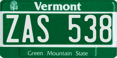 VT license plate ZAS538