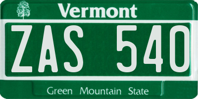 VT license plate ZAS540