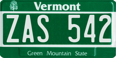 VT license plate ZAS542