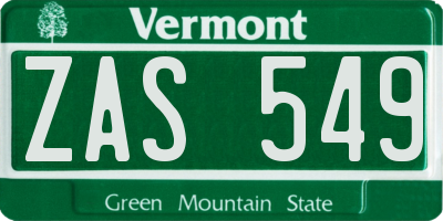 VT license plate ZAS549