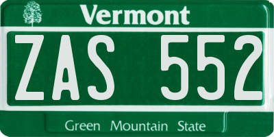VT license plate ZAS552