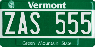 VT license plate ZAS555