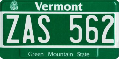 VT license plate ZAS562