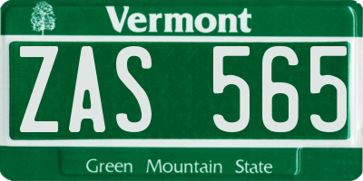 VT license plate ZAS565