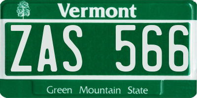 VT license plate ZAS566