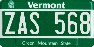VT license plate ZAS568