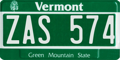 VT license plate ZAS574