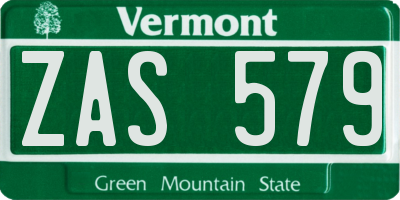 VT license plate ZAS579