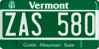 VT license plate ZAS580