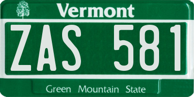 VT license plate ZAS581