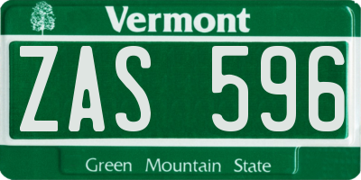 VT license plate ZAS596