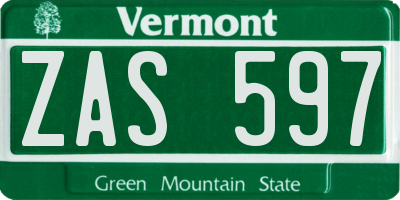 VT license plate ZAS597