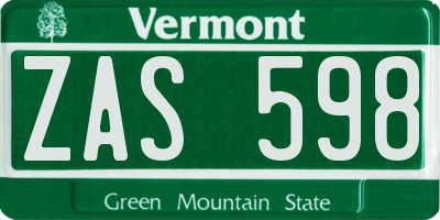 VT license plate ZAS598