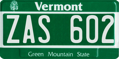 VT license plate ZAS602