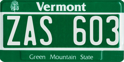 VT license plate ZAS603