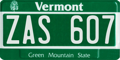 VT license plate ZAS607
