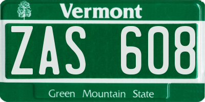 VT license plate ZAS608