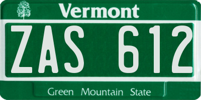 VT license plate ZAS612