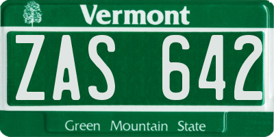 VT license plate ZAS642